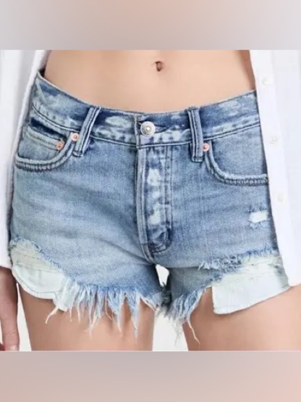 Free People Light Wash Buttonfly Distressed Denim Cutoff Shorts